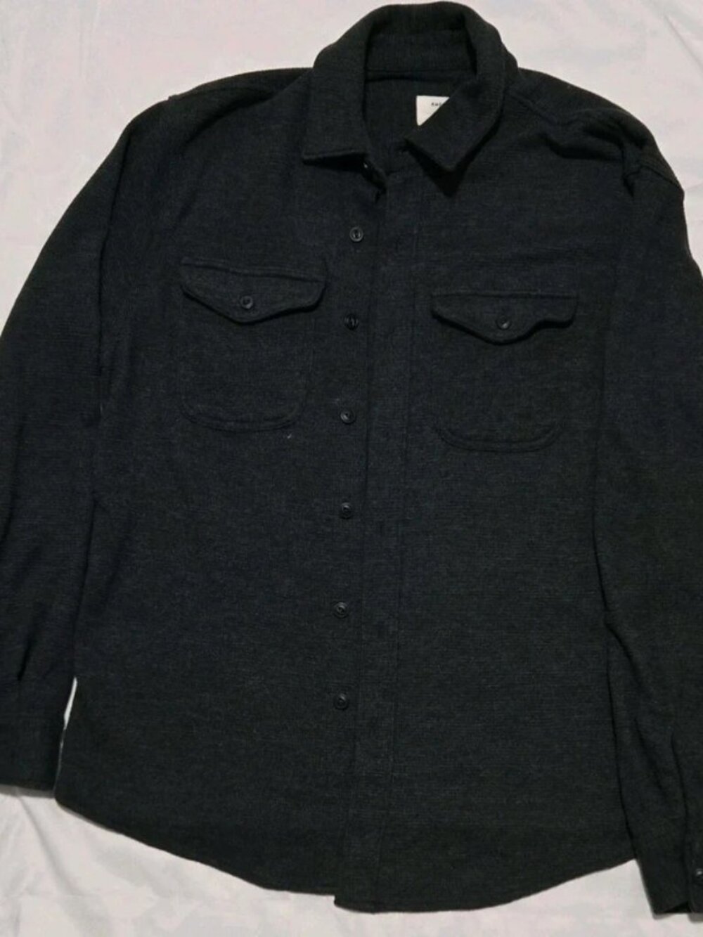 American Eagle Men's Long Sleeve Button-Up Shirt Solid Black